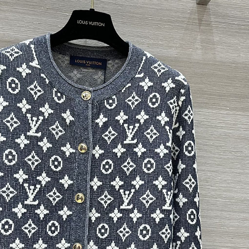 ルイヴィトン ブラックブルーグレーのダニーシリーズニットカーディガン
