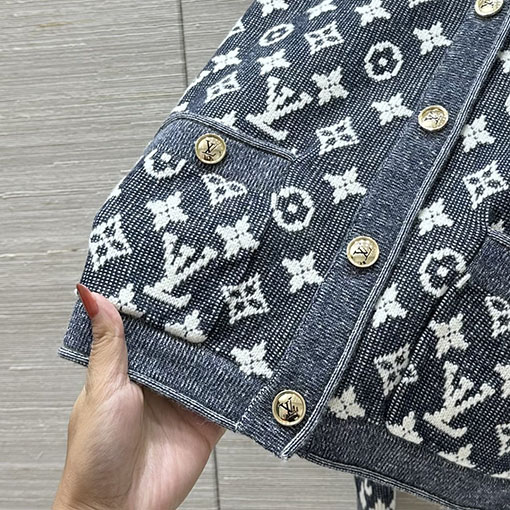 ルイヴィトン ブラックブルーグレーのダニーシリーズニットカーディガン