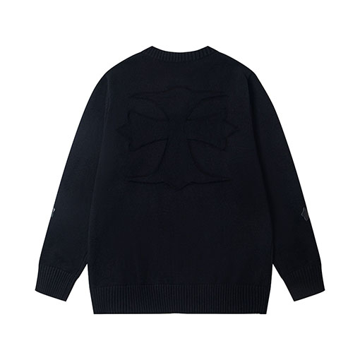 クロムハーツ 新しいクロスニットジャカードアップリケ刺繍ラウンドネックセーター