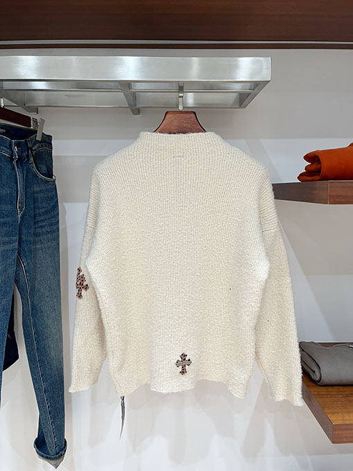 クロムハーツコピー クロスニットジャカードアップリケ刺繍ラウンドセーター