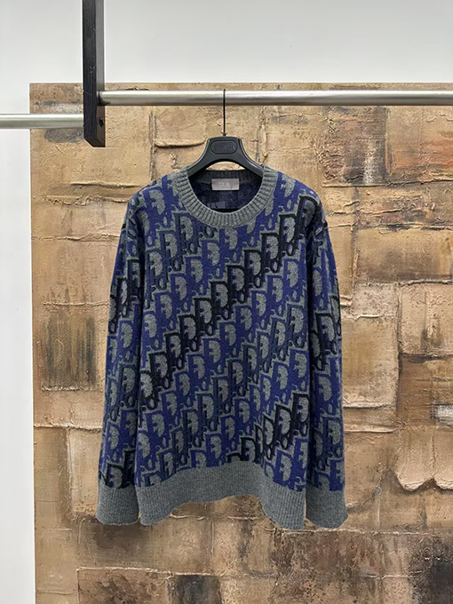 ディオールスーパーコピーネイビー×グレー パターン ポイント ニット