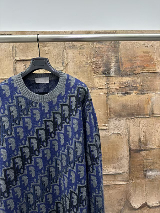 ディオールスーパーコピーネイビー×グレー パターン ポイント ニット