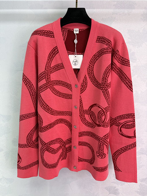 エルメス チェーンバックル付きカラーブロックニットカーディガン