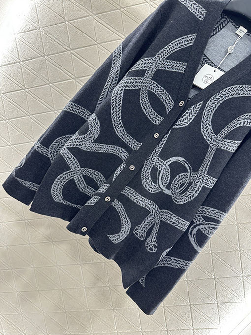 エルメス チェーンバックル付きカラーブロックニットカーディガン