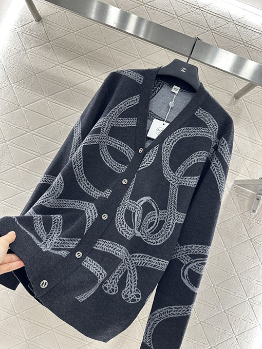 エルメス チェーンバックル付きカラーブロックニットカーディガン