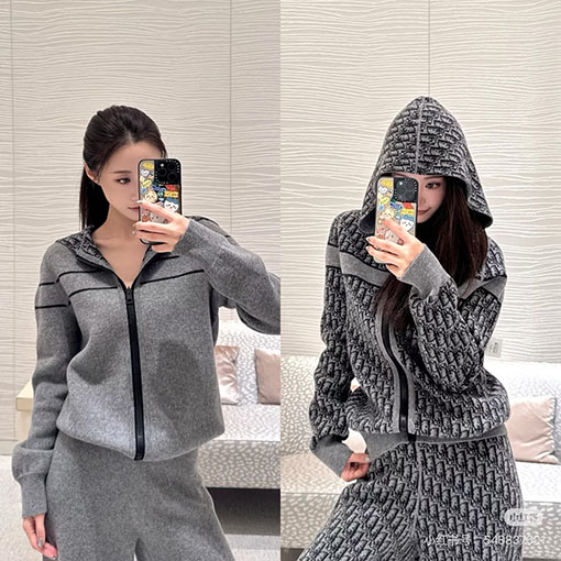 ディオールコピー 新しいモノグラムロゴのジップアップフード付きカシミアコート