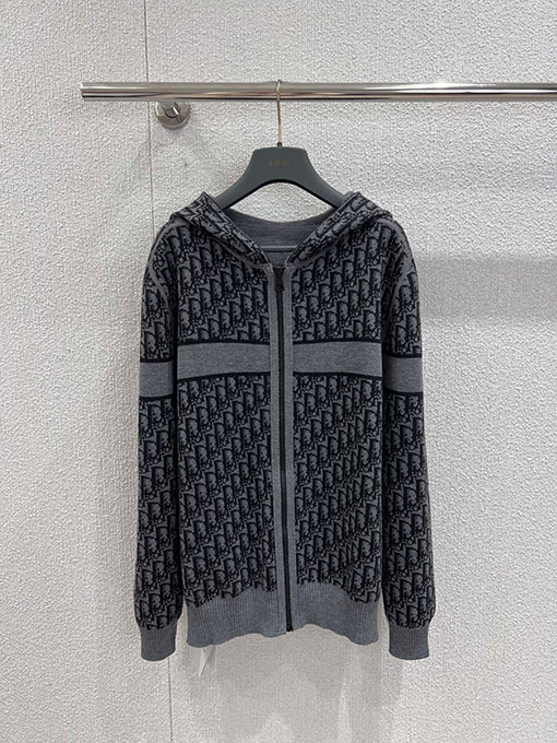 ディオールコピー 新しいモノグラムロゴのジップアップフード付きカシミアコート