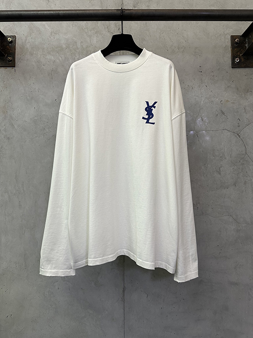 サンローランコピー クラシックなロゴプリントのヘビーウェイト長袖シャツ