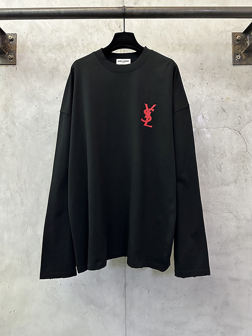 サンローランコピー クラシックなロゴプリントのヘビーウェイト長袖シャツ