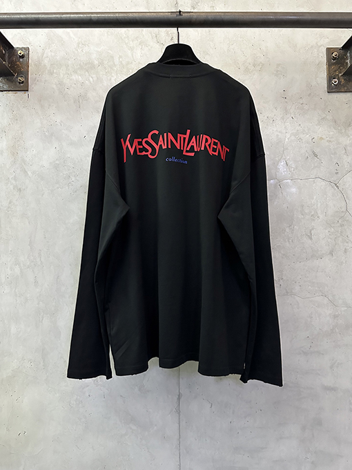 サンローランコピー クラシックなロゴプリントのヘビーウェイト長袖シャツ