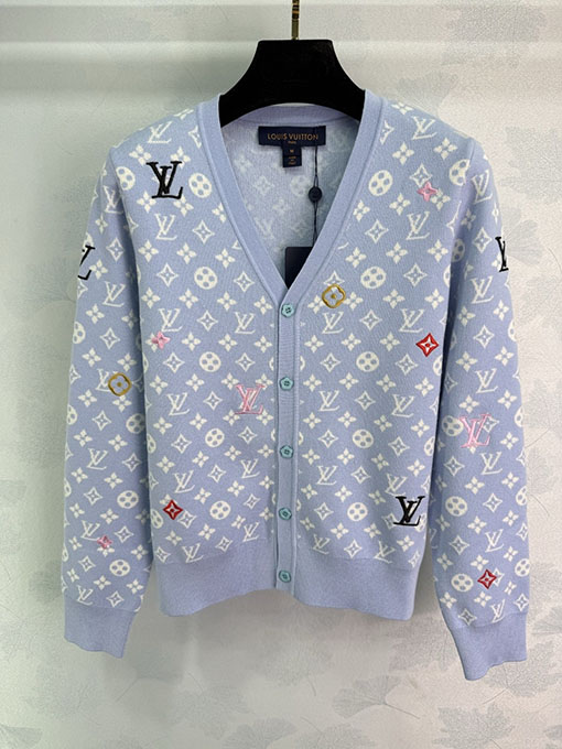 ルイヴィトンコピー 新作モノグラムプリントニットVネックカーディガン