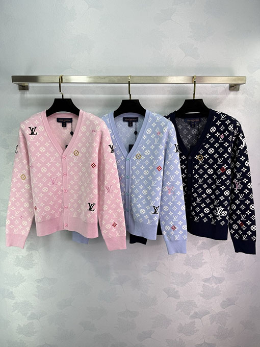 ルイヴィトンコピー 新作モノグラムプリントニットVネックカーディガン