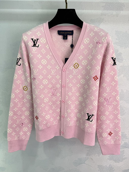 ルイヴィトンコピー 新作モノグラムプリントニットVネックカーディガン