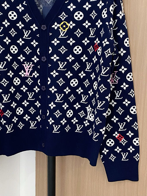 ルイヴィトンコピー 新作モノグラムプリントニットVネックカーディガン