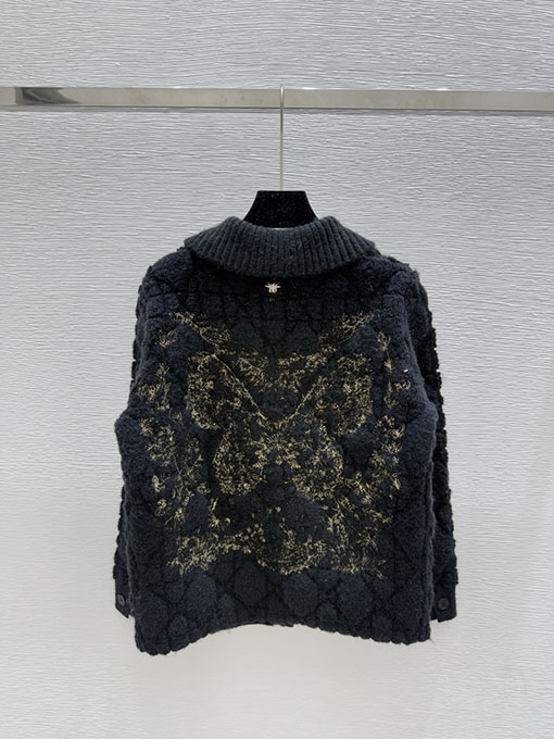ディオールスーパーコピー バックカラーバタフライ刺繍ニットカーディガン