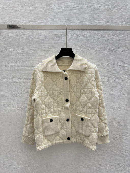 ディオールスーパーコピー バックカラーバタフライ刺繍ニットカーディガン