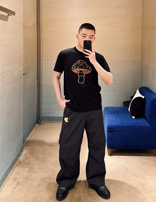 ルイヴィトン レザーロゴ織りカジュアルパンツ