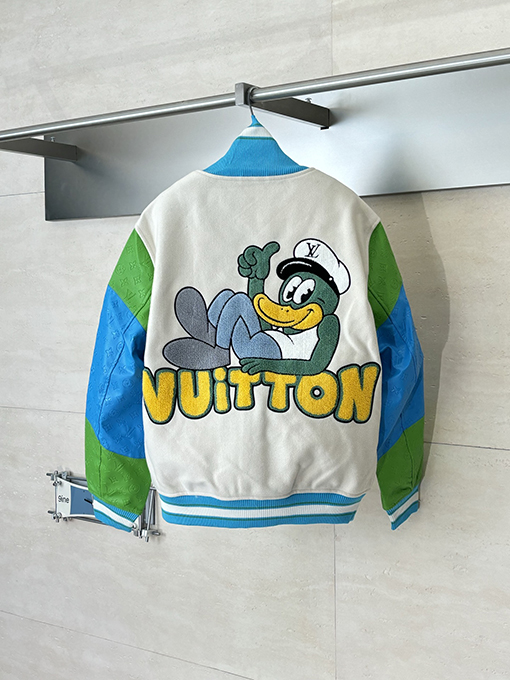 ルイヴィトン カラーブロックのドナルドダック刺繍りベースボールジャケット