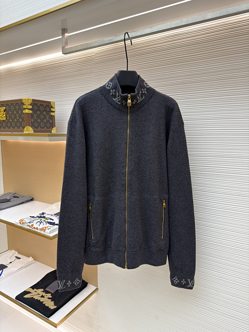 ルイヴィトン ウールニットプリントスタンドカラーロングスリーブシャツ