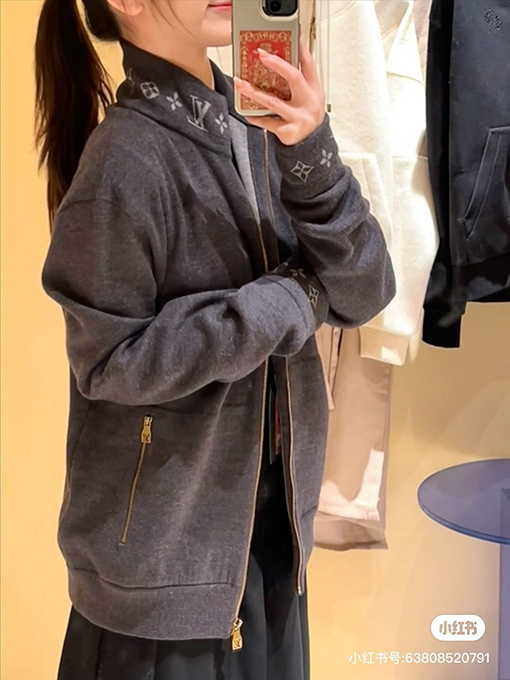 ルイヴィトン ウールニットプリントスタンドカラーロングスリーブシャツ