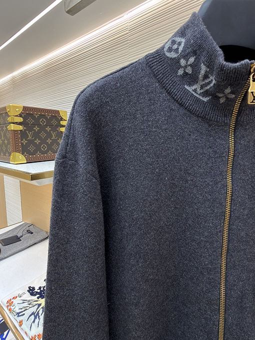 ルイヴィトン ウールニットプリントスタンドカラーロングスリーブシャツ