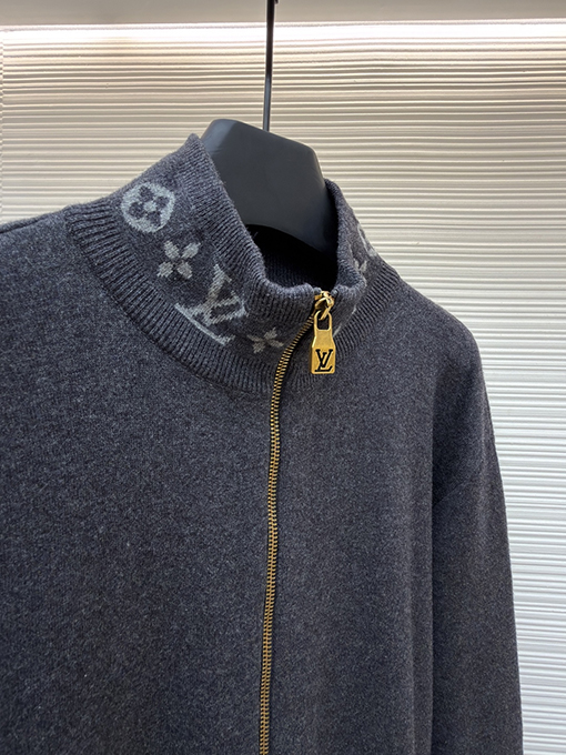 ルイヴィトン ウールニットプリントスタンドカラーロングスリーブシャツ