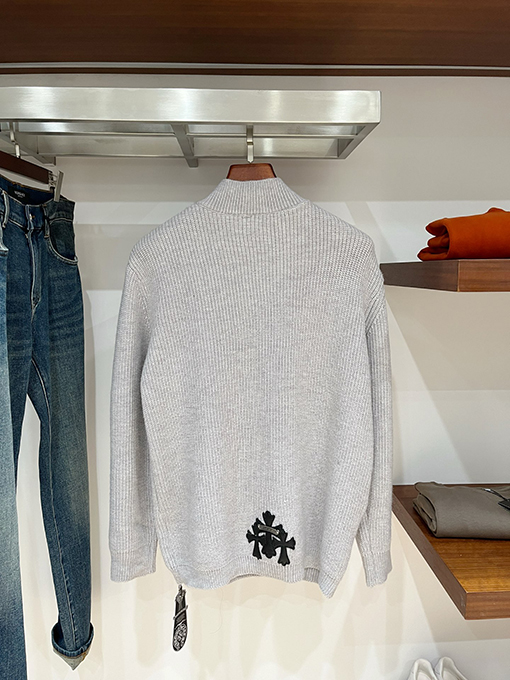 クロムハーツ クロスニットジャカードアップリケ刺繍ハーフジッププルオーバーセーター