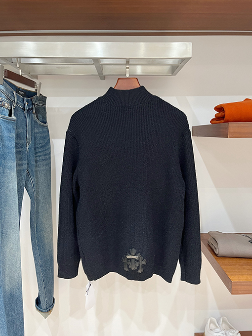 クロムハーツ クロスニットジャカードアップリケ刺繍ハーフジッププルオーバーセーター