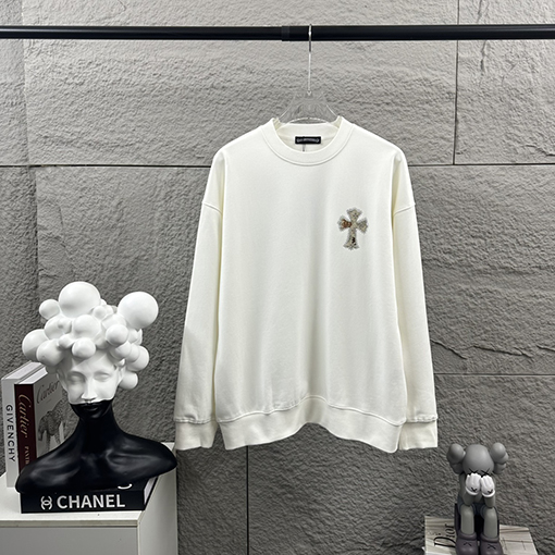 クロムハーツ 馬蹄十字架サンスクリットアップリケサンスクリットアップリケラインストーンスウェットシャツ