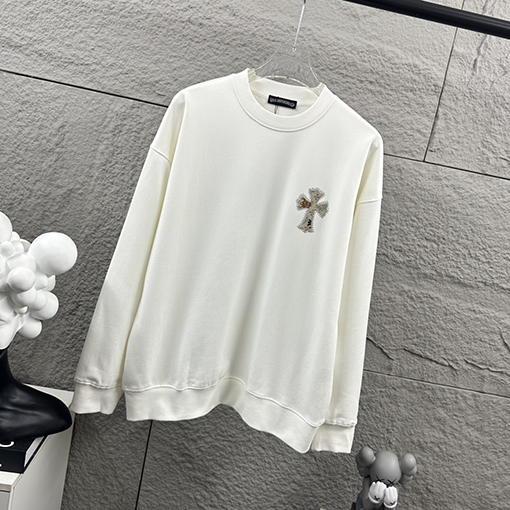 クロムハーツ 馬蹄十字架サンスクリットアップリケサンスクリットアップリケラインストーンスウェットシャツ