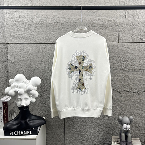 クロムハーツ 馬蹄十字架サンスクリットアップリケサンスクリットアップリケラインストーンスウェットシャツ