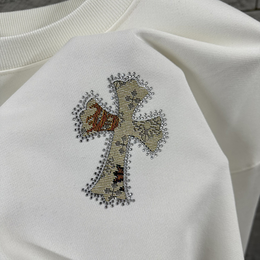 クロムハーツ 馬蹄十字架サンスクリットアップリケサンスクリットアップリケラインストーンスウェットシャツ