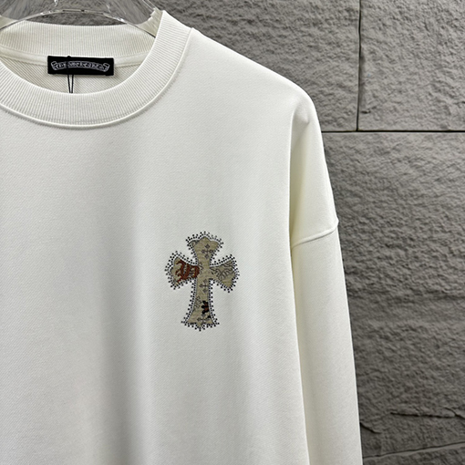 クロムハーツ 馬蹄十字架サンスクリットアップリケサンスクリットアップリケラインストーンスウェットシャツ