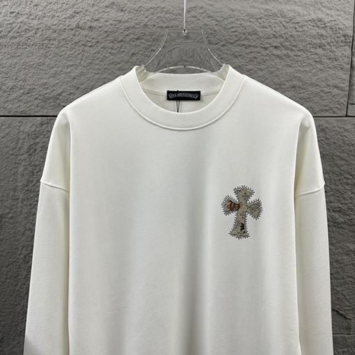 クロムハーツ 馬蹄十字架サンスクリットアップリケサンスクリットアップリケラインストーンスウェットシャツ