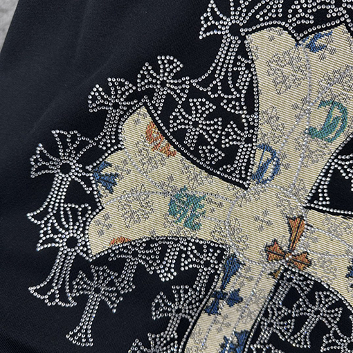 クロムハーツ 馬蹄十字架サンスクリットアップリケサンスクリットアップリケラインストーンスウェットシャツ