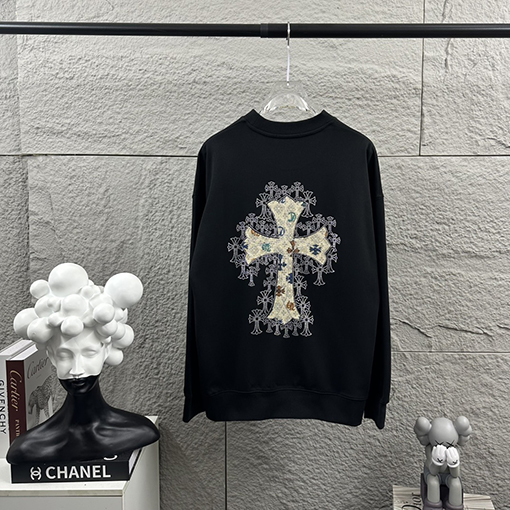 クロムハーツ 馬蹄十字架サンスクリットアップリケサンスクリットアップリケラインストーンスウェットシャツ