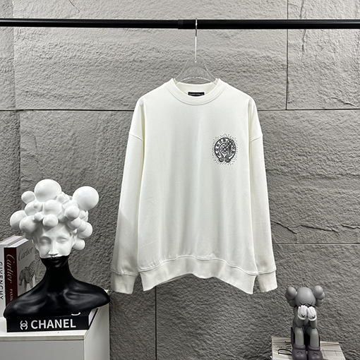 クロムハーツ 馬蹄十字架サンスクリットパールラインストーンクルーネックスウェットシャツ