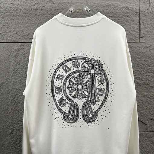 クロムハーツ 馬蹄十字架サンスクリットパールラインストーンクルーネックスウェットシャツ