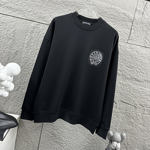 クロムハーツ 馬蹄十字架サンスクリットパールラインストーンクルーネックスウェットシャツ