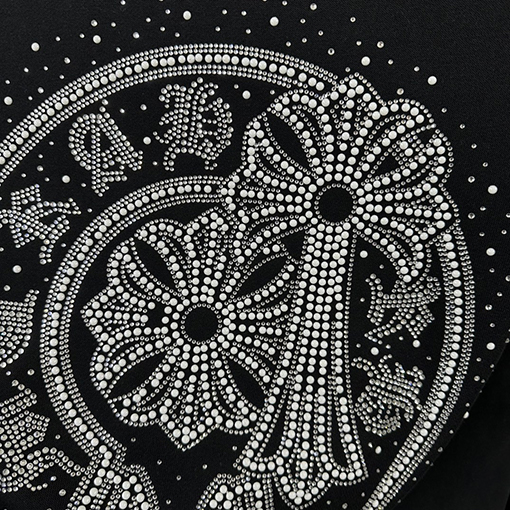 クロムハーツ 馬蹄十字架サンスクリットパールラインストーンクルーネックスウェットシャツ