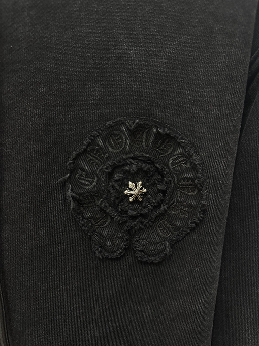 クロムハーツ ウォッシュと焼き付工をした花柄アップリケ刺繍のフリース裏地ジャケット