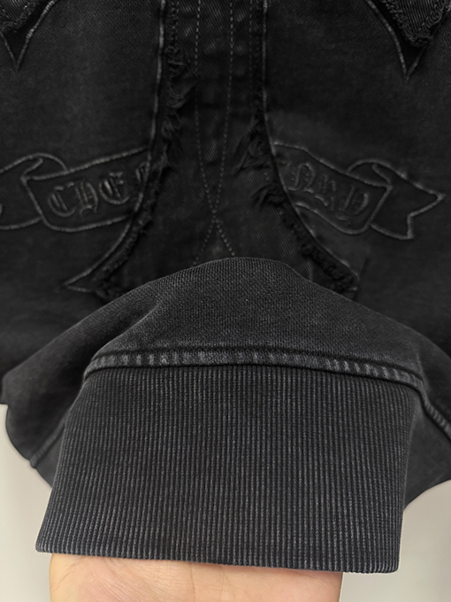 クロムハーツ ウォッシュと焼き付工をした花柄アップリケ刺繍のフリース裏地ジャケット