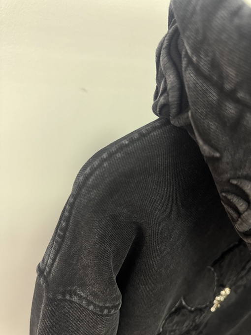 クロムハーツ ウォッシュと焼き付工をした花柄アップリケ刺繍のフリース裏地ジャケット