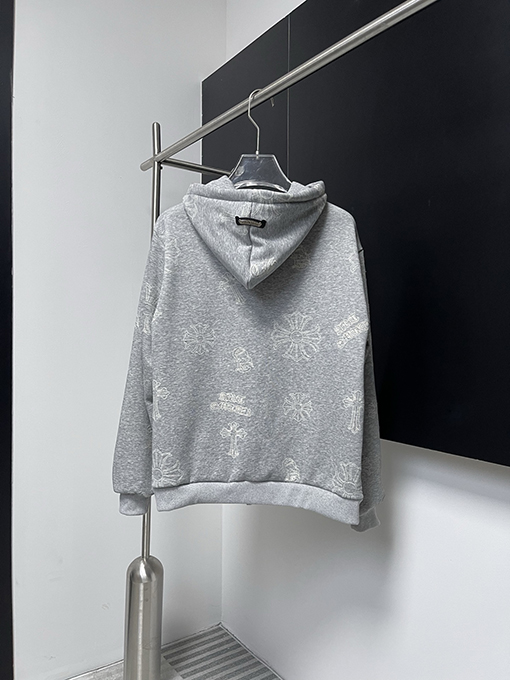 クロムハーツ 全面に花柄プリントをした両面フリース裏地のフード付きジップアップジャケット