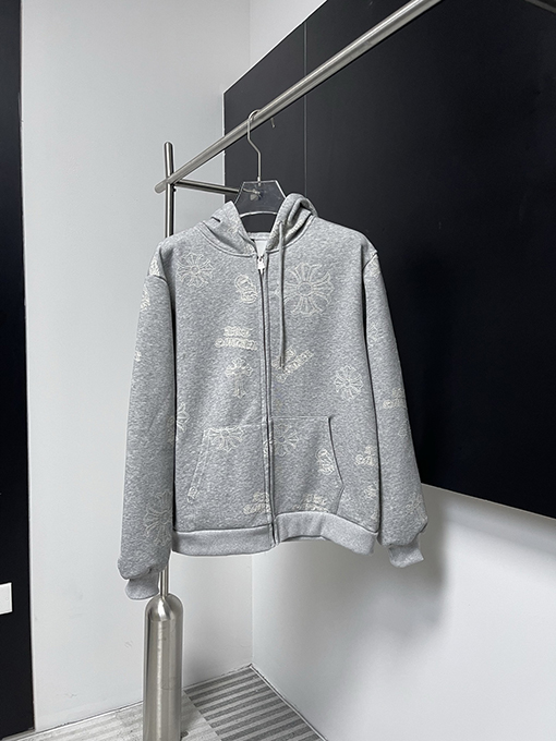 クロムハーツ 全面に花柄プリントをした両面フリース裏地のフード付きジップアップジャケット