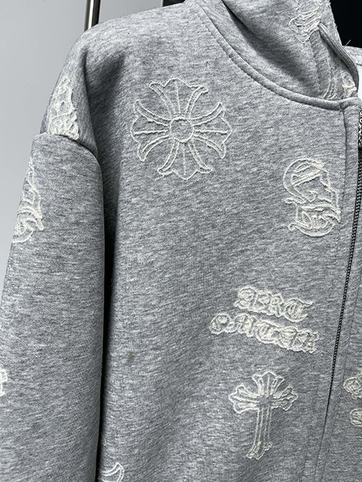 クロムハーツ 全面に花柄プリントをした両面フリース裏地のフード付きジップアップジャケット