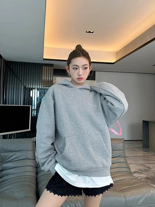 ディオール Christian Dior Couture 無地のロゴレタープリントのダメージパーカー