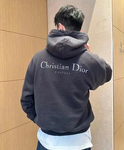 ディオール Christian Dior Couture 無地のロゴレタープリントのダメージパーカー
