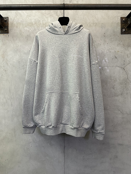 ディオール Christian Dior Couture 無地のロゴレタープリントのダメージパーカー