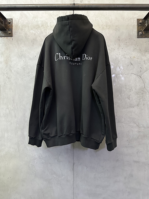 ディオール Christian Dior Couture 無地のロゴレタープリントのダメージパーカー